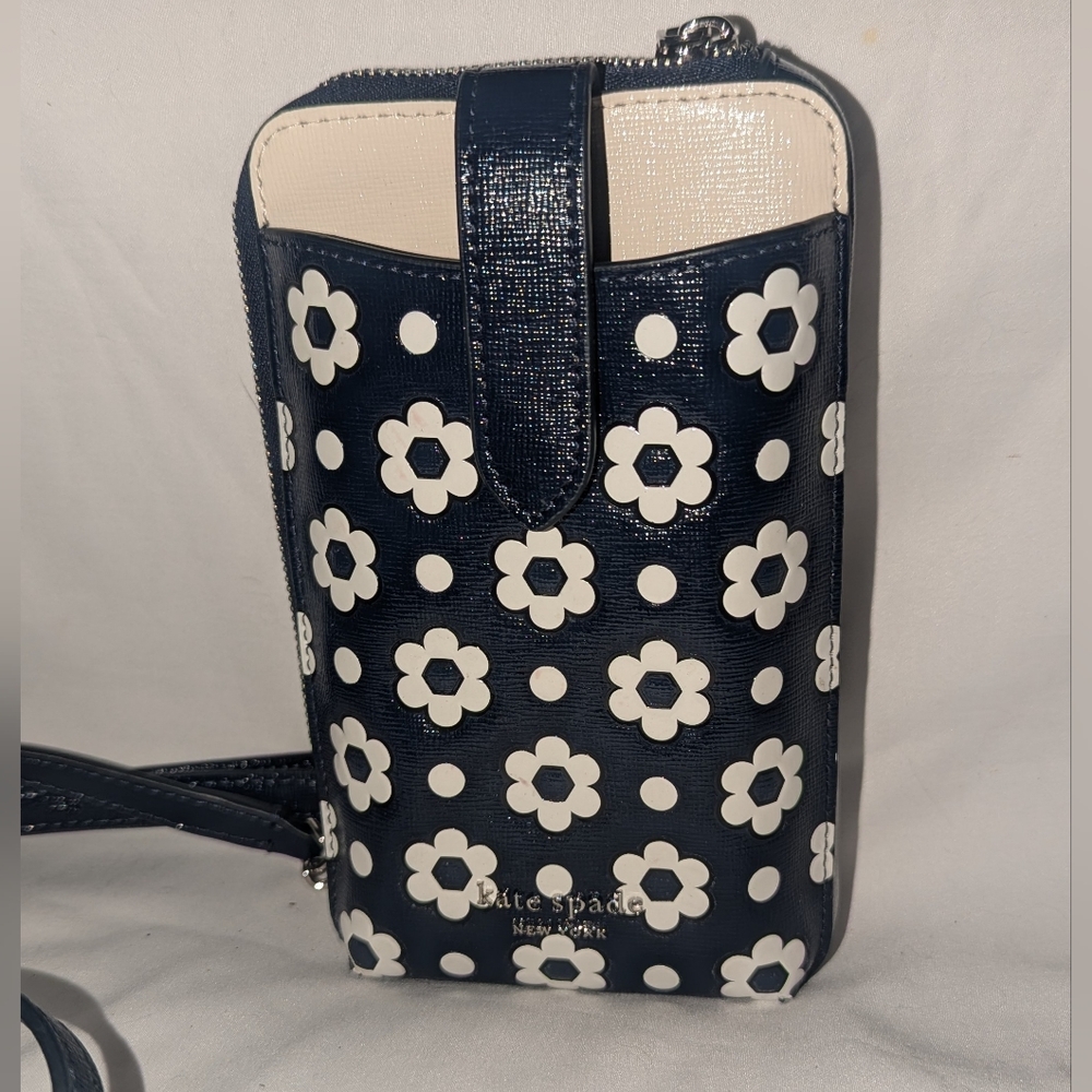 kate spade navy and white floral crossbody phone bag